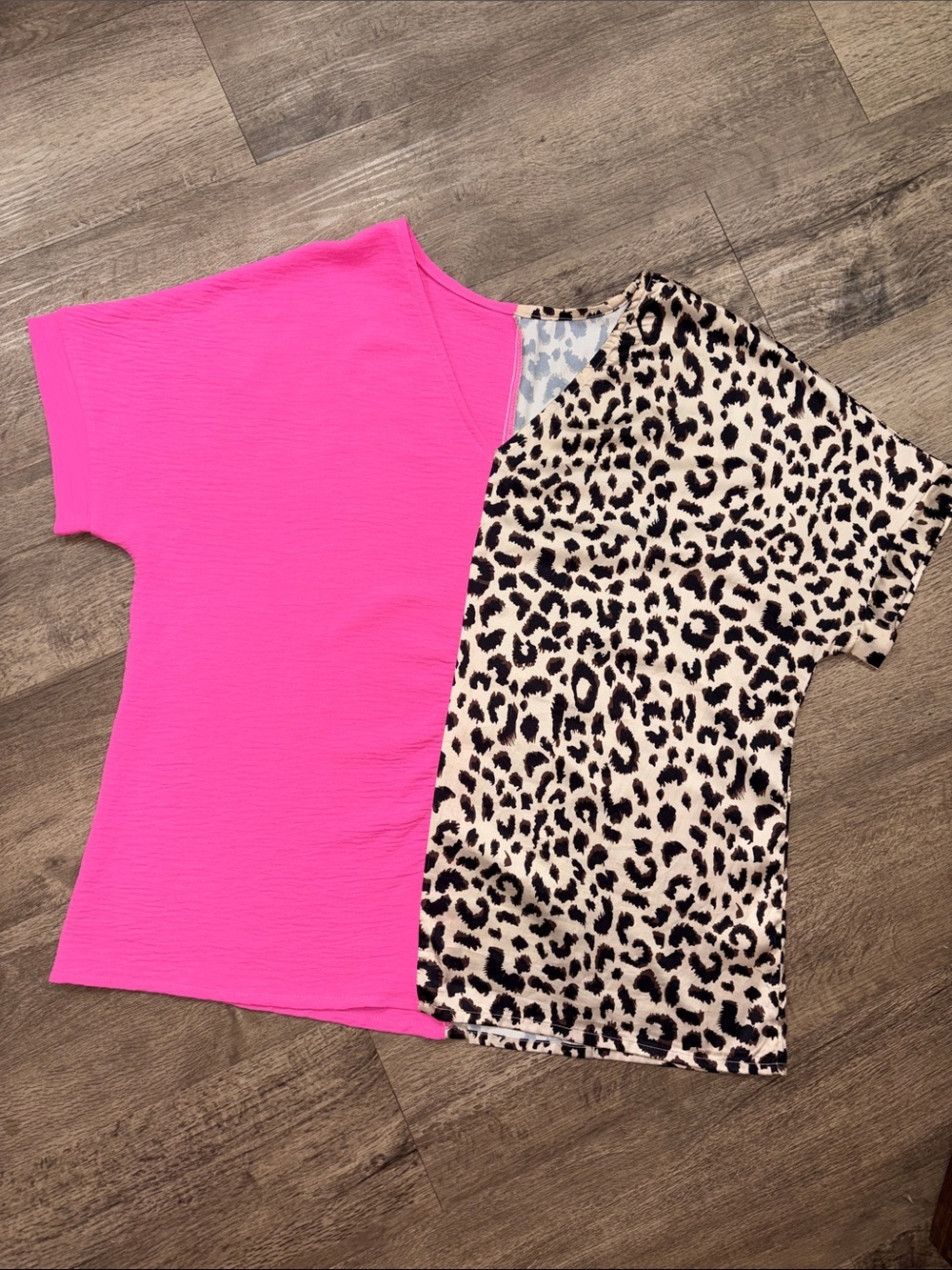 Women’s Two-Tone Leopard Split Blouse - Hot Pink
